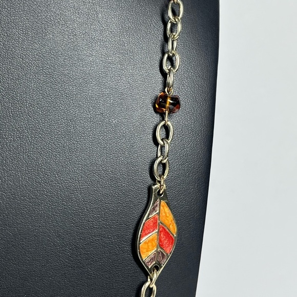 Earth Tone Leaves Beaded Golden Chain Necklace 32-35" - Picture 4 of 8